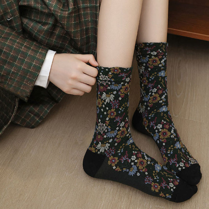 Chaussettes mi-mollet en coton à motif floral ethnique texturé Buddha Stones pour femmes - image 7