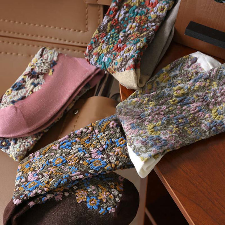 Chaussettes mi-mollet en coton à motif floral ethnique texturé Buddha Stones pour femmes - image 20