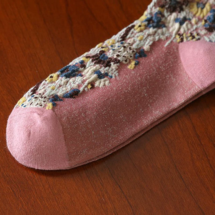 Chaussettes mi-mollet en coton à motif floral ethnique texturé Buddha Stones pour femmes - image 13