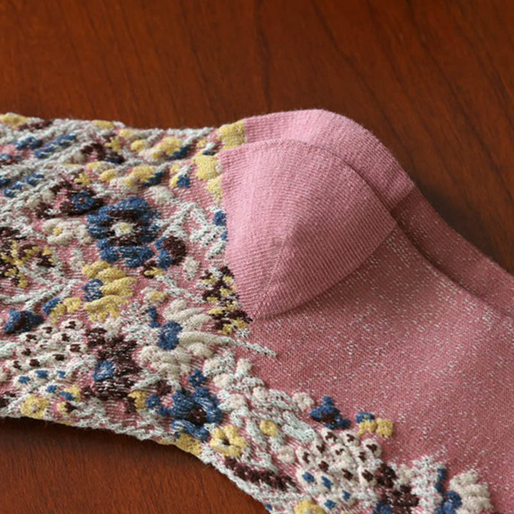 Chaussettes mi-mollet en coton à motif floral ethnique texturé Buddha Stones pour femmes - image 14