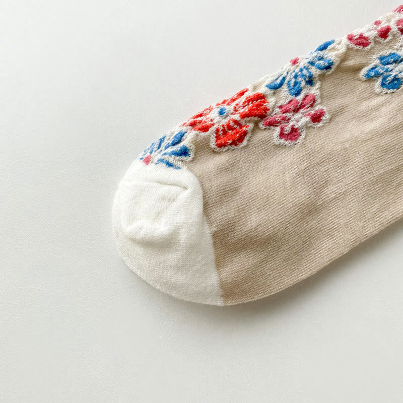 Chaussettes mi-mollet en coton pour femme, motif floral texturé ethnique et contrasté, motif Buddha Stones - image 5
