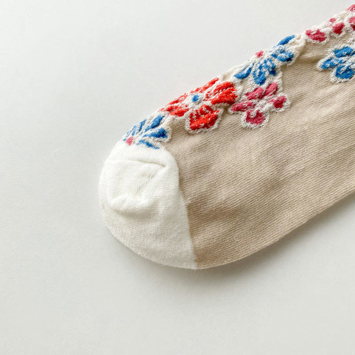 Chaussettes mi-mollet en coton pour femme, motif floral texturé ethnique et contrasté, motif Buddha Stones - image 5