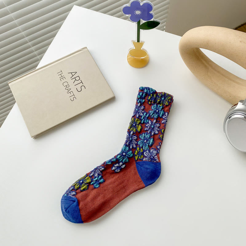 Chaussettes mi-mollet en coton pour femme, motif floral texturé ethnique et contrasté, motif Buddha Stones - Brique réfractaire - Taille unique (US4–9, EU34–39, UK/AU2,5-6, Asie22-24,5 cm) - image 15