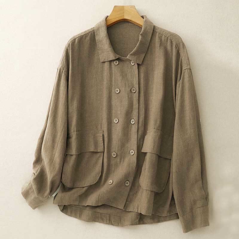Veste croisée en coton à manches longues et poches pour femme, motif Buddha Stones - image 1