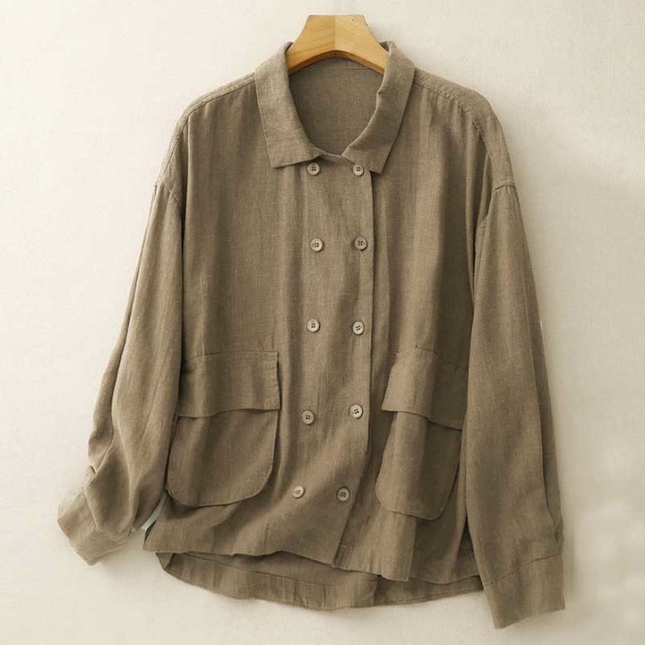Veste croisée en coton à manches longues et poches pour femme, motif Buddha Stones - image 1