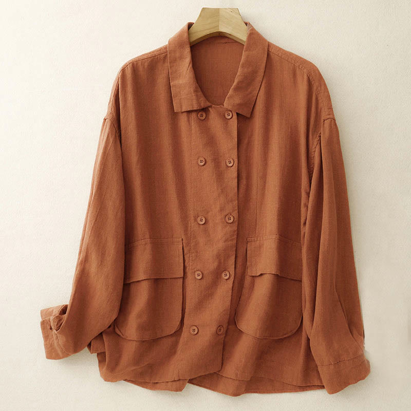 Veste croisée en coton à manches longues et poches pour femme, motif Buddha Stones - image 7