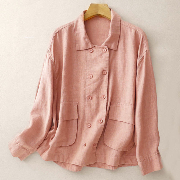 Veste croisée en coton à manches longues et poches pour femme, motif Buddha Stones - Saumon foncé - US14，UK/AU18，EU46 (2XL) - image 17