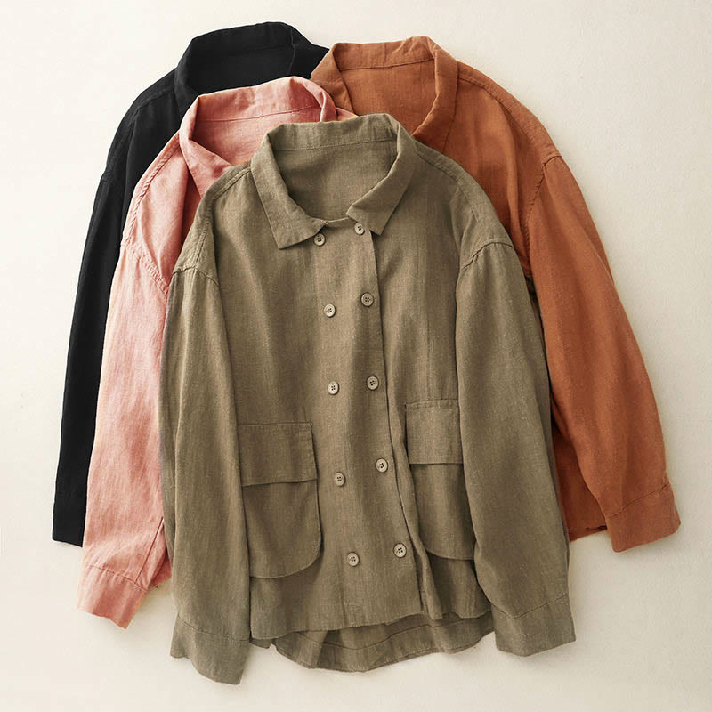 Veste croisée en coton à manches longues et poches pour femme, motif Buddha Stones - image 0