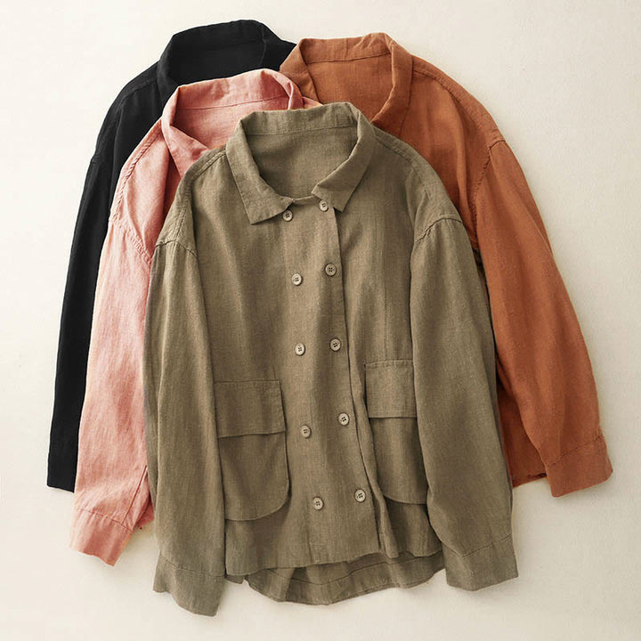 Veste croisée en coton à manches longues et poches pour femme, motif Buddha Stones - image 0