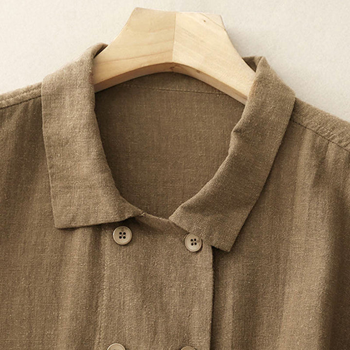 Veste croisée en coton à manches longues et poches pour femme, motif Buddha Stones - image 4