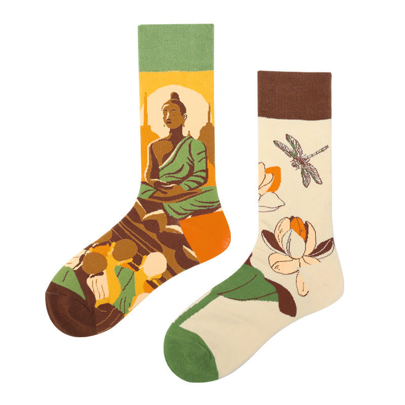 Chaussettes décontractées pour femmes Buddha Stones, motif Bouddha méditatif, lotus, libellule, micro-collant - image 1