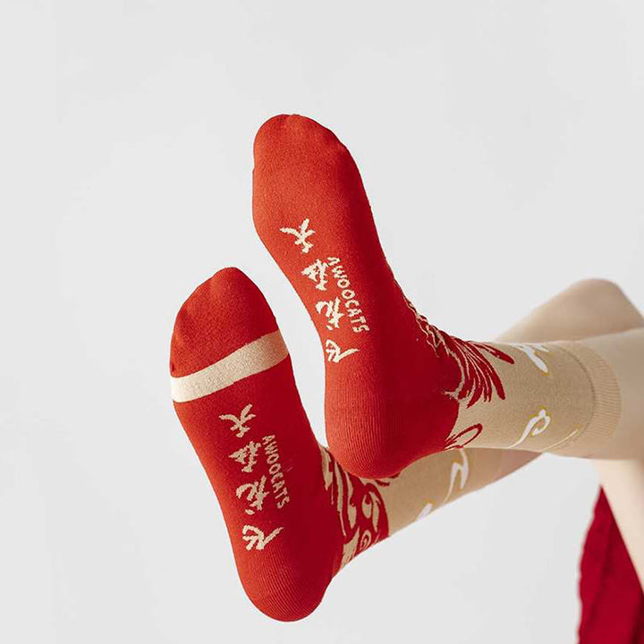 Chaussettes unisexes décontractées en coton motif dragon rouge Buddha Stones pour hommes et femmes - image 4