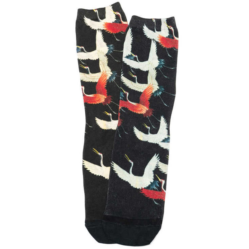 Chaussettes unisexes décontractées Buddha Stones, blanches et rouges, motif grues, pour hommes et femmes - image 2