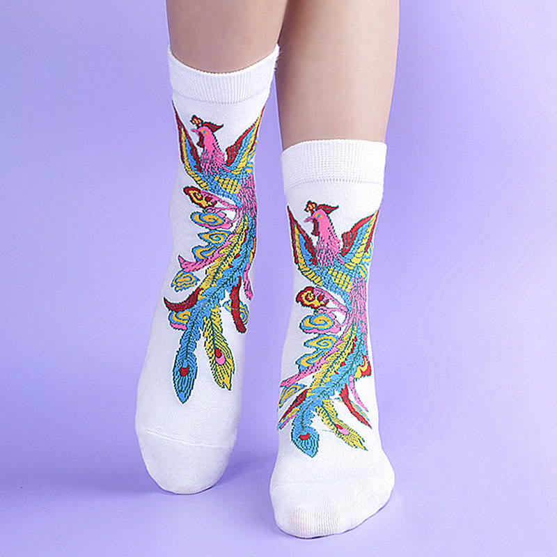 Lot de 3 paires de Buddha Stones décontractées multicolores pour femme Motif Phoenix - 3 paires de blanc - SM (US 5,5-8,5, EU 36-40, UK/AU 3,5-6,5, AISA 23-25 ​​cm) - image 22