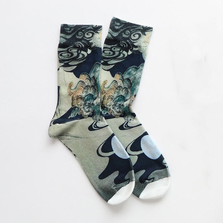 Chaussettes décontractées en coton à imprimé vagues multicolores Buddha Stones pour femmes - image 1