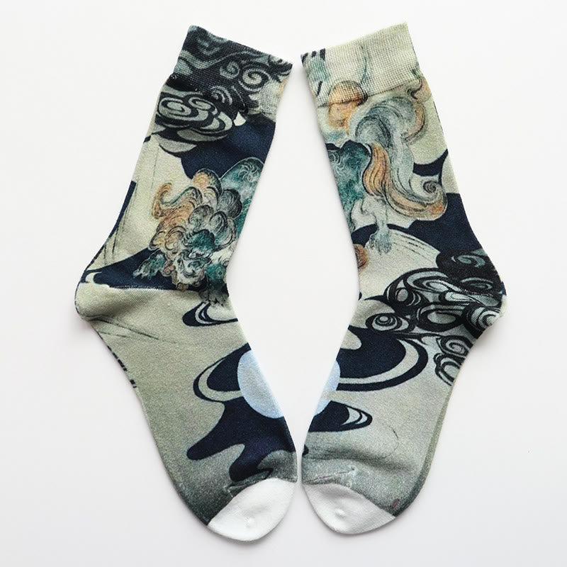Chaussettes décontractées en coton à imprimé vagues multicolores Buddha Stones pour femmes - miellat - S (US 4,5-7, EU 35-38, UK/AU 2,5-4,5, AISA 22,5-24,5 cm) - image 0