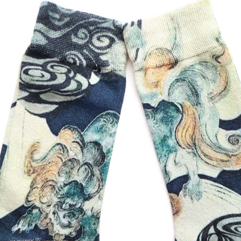 Chaussettes décontractées en coton à imprimé vagues multicolores Buddha Stones pour femmes - image 2