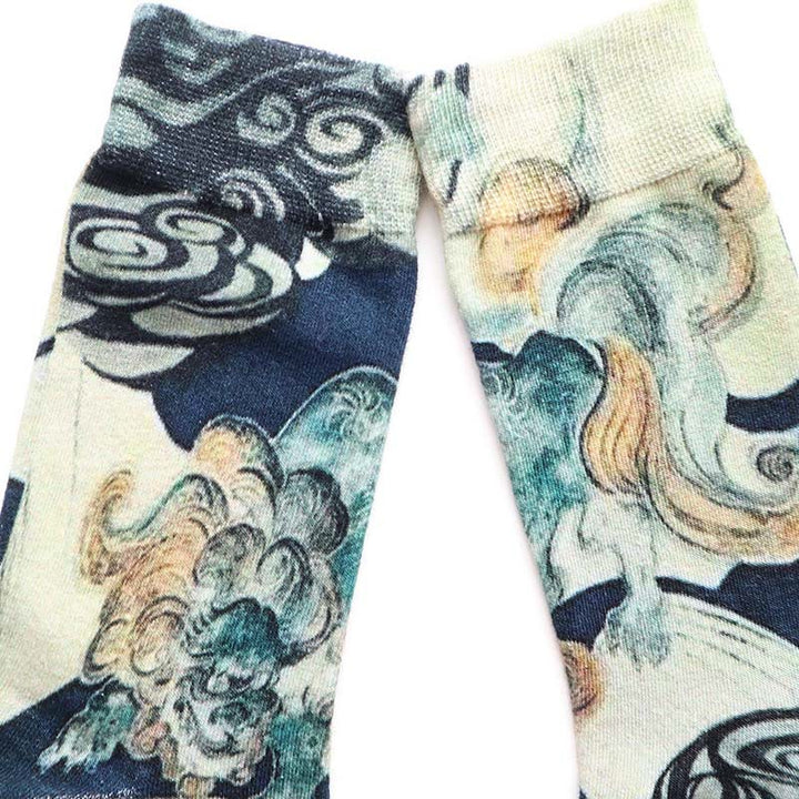 Chaussettes décontractées en coton à imprimé vagues multicolores Buddha Stones pour femmes - image 2