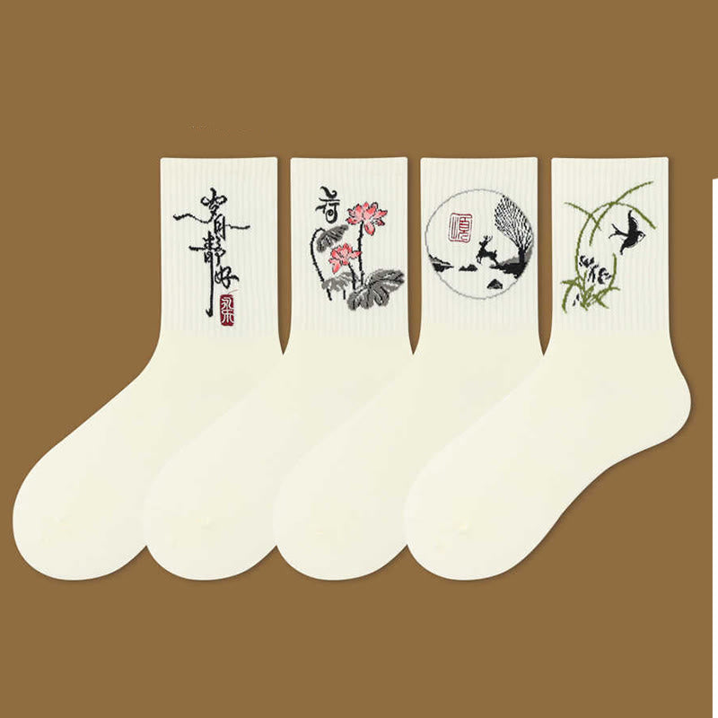Chaussettes courtes décontractées pour femmes, motif Buddha Stones , pavillon de lotus, cerf, paisible, personnage, hirondelles - image 0