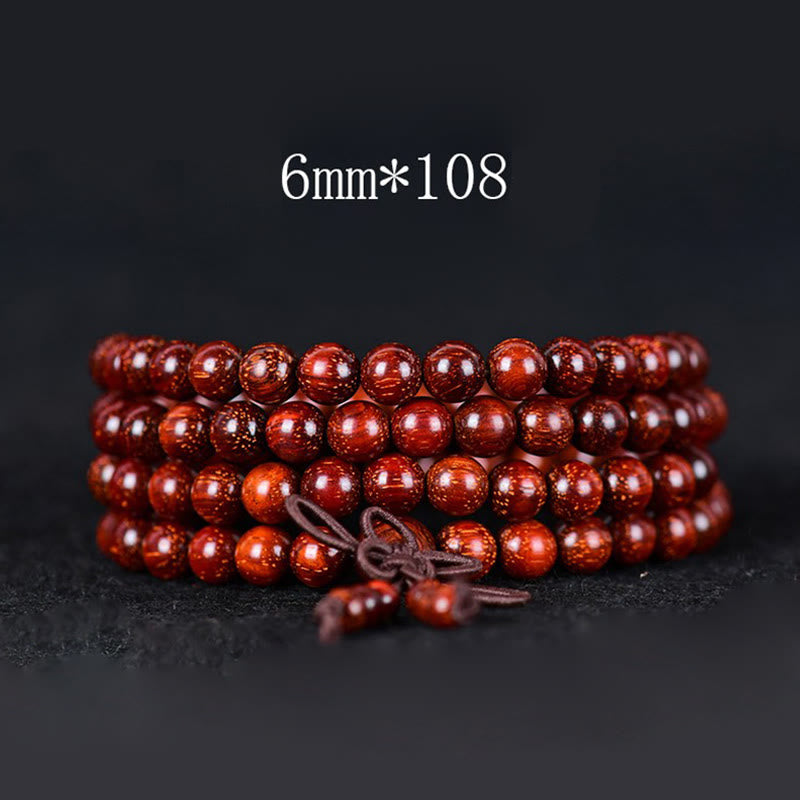 Bracelet d'équilibre tibétain en petites feuilles de santal rouge avec Buddha Stones - 6 mm * 108 - image 1