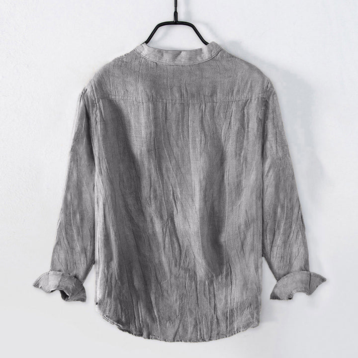 Chemise à manches courtes et demi-bouton en Coton et lin de couleur unie Buddha Stones pour hommes - image 26