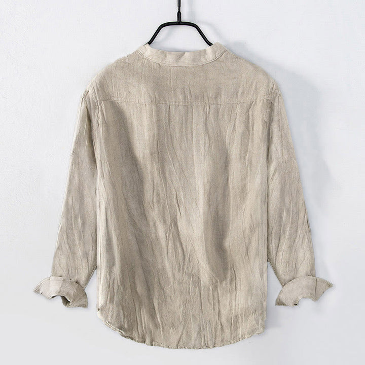 Chemise à manches courtes et demi-bouton en Coton et lin de couleur unie Buddha Stones pour hommes - image 30