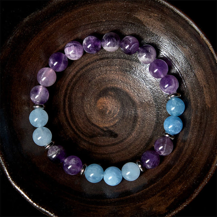 Bracelet de paix en Buddha Stones - Améthyste et aigue-marine (tour de poignet : 19-22 cm) - image 0