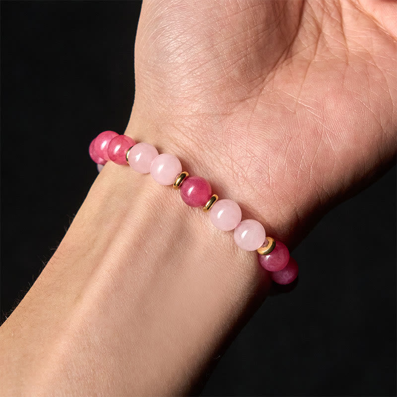 Bracelet Buddha Stones en perles de cristal rose quartz fraise, amour positif - image 4