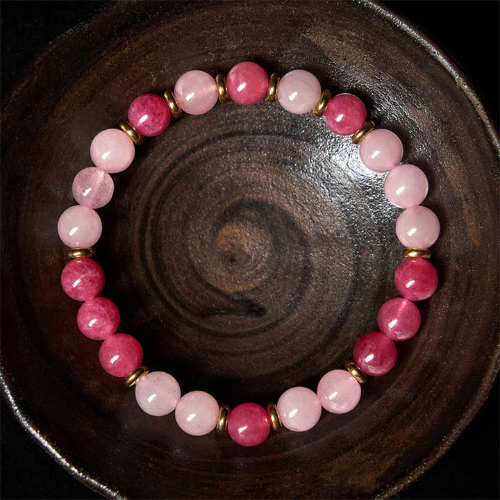Bracelet Buddha Stones en perles de cristal rose quartz fraise, amour positif - image 2
