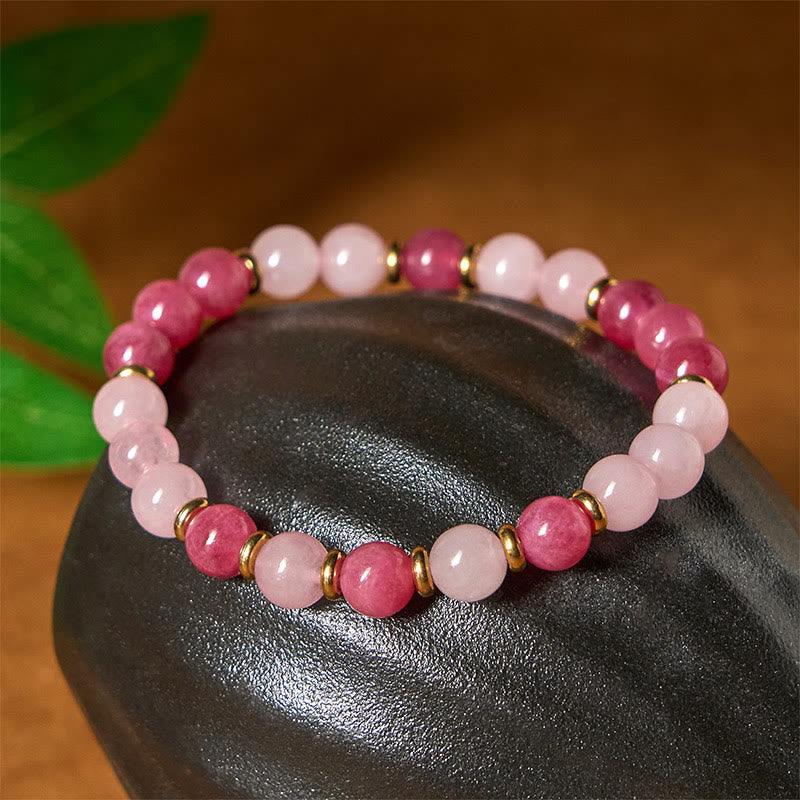 Bracelet Buddha Stones en perles de cristal rose quartz fraise, amour positif - image 3