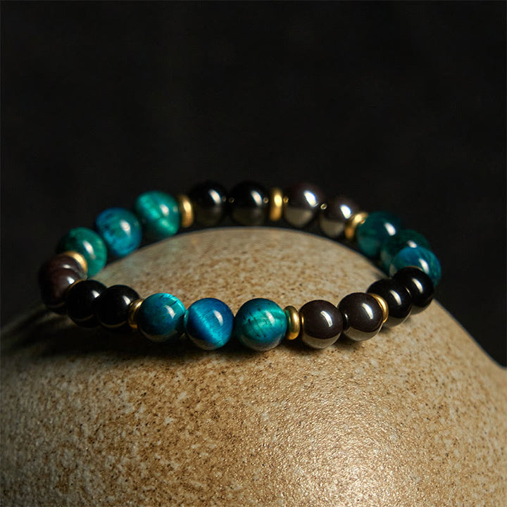 Bracelet d'équilibre en perles d'œil de tigre bleu naturel et Buddha Stones - image 2