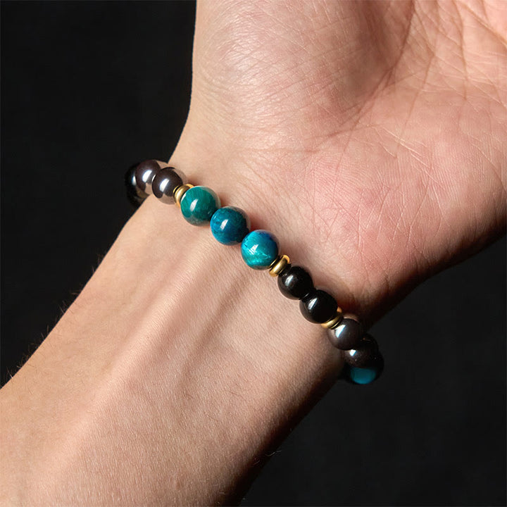 Bracelet d'équilibre en perles d'œil de tigre bleu naturel et Buddha Stones - image 4