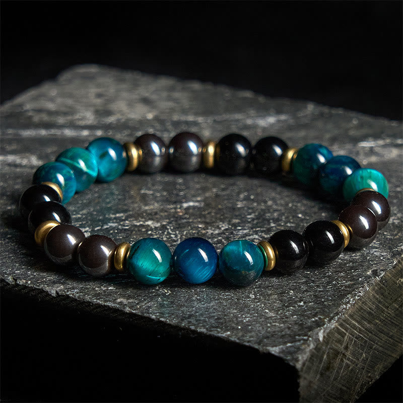 Bracelet d'équilibre en perles d'œil de tigre bleu naturel et Buddha Stones - image 1