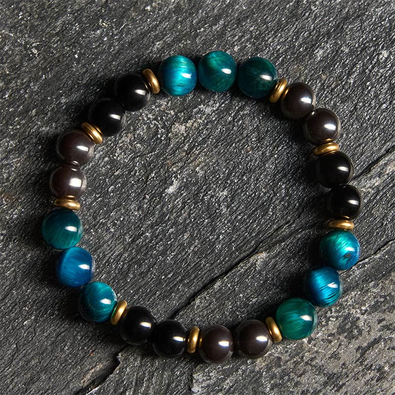 Bracelet d'équilibre en perles d'œil de tigre bleu naturel et Buddha Stones - Œil de tigre bleu (circonférence du poignet : 19-22 cm) - image 0