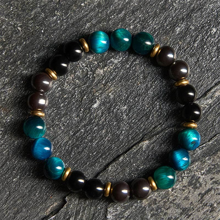 Bracelet d'équilibre en perles d'œil de tigre bleu naturel et Buddha Stones - Œil de tigre bleu (circonférence du poignet : 19-22 cm) - image 0