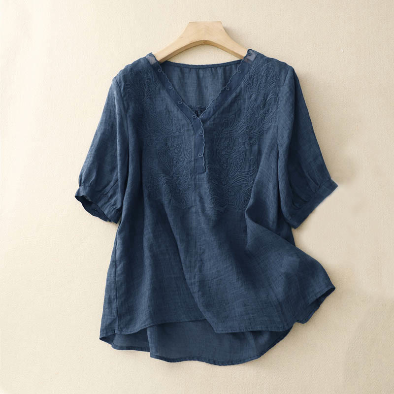 Chemise à manches mi-longues et col en V avec motif papillon Buddha Stones pour femme - Bleu acier - US14，UK/AU18，EU46 (2XL) - image 16