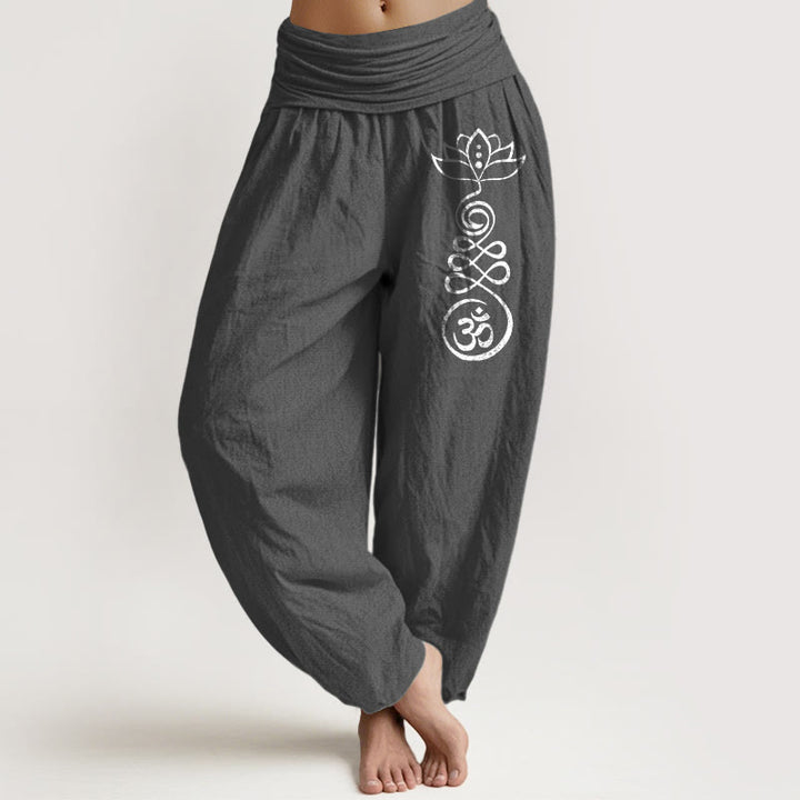 Pantalon sarouel en coton à taille élastique pour femme, motif Buddha Stones , motif Lotus Om - Gris sombre - US22，UK/AU26，EU54 (6XL) - image 11