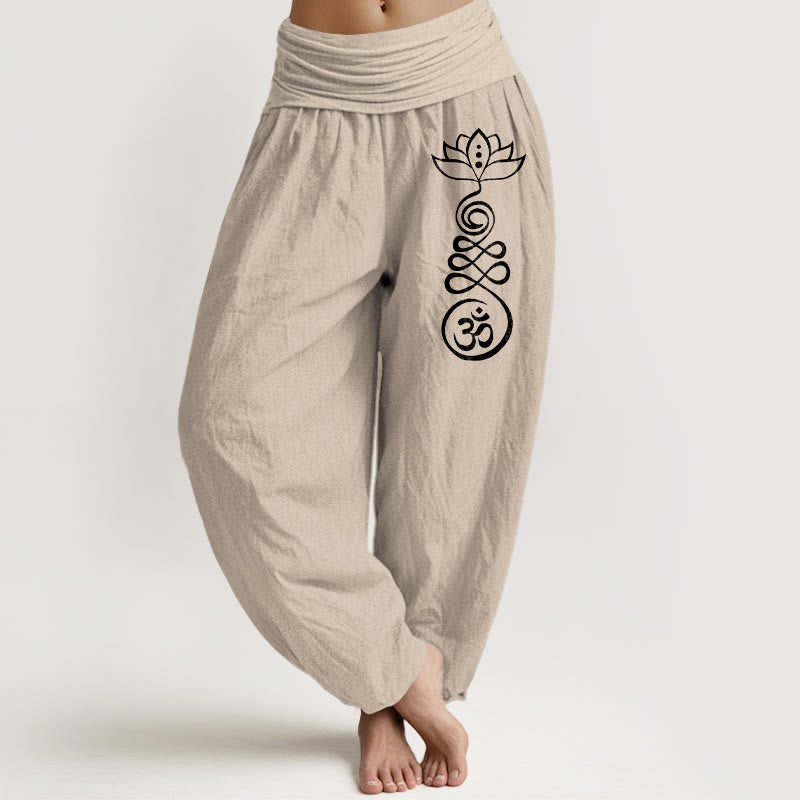 Pantalon sarouel en coton à taille élastique pour femme, motif Buddha Stones , motif Lotus Om - Tanné - US22，UK/AU26，EU54 (6XL) - image 14