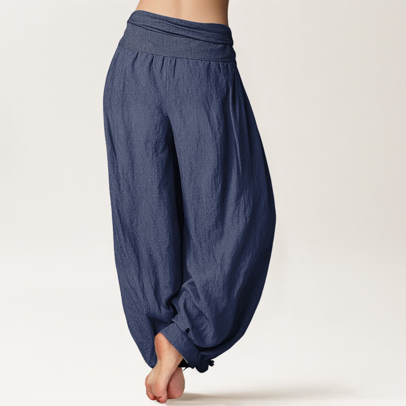 Pantalon sarouel en coton à taille élastique pour femme, motif symbole Om et lotus en fleurs, Buddha Stones - image 1