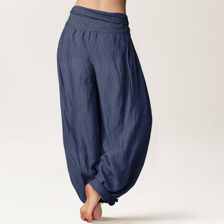 Pantalon sarouel en coton à taille élastique pour femme, motif symbole Om et lotus en fleurs, Buddha Stones - image 1
