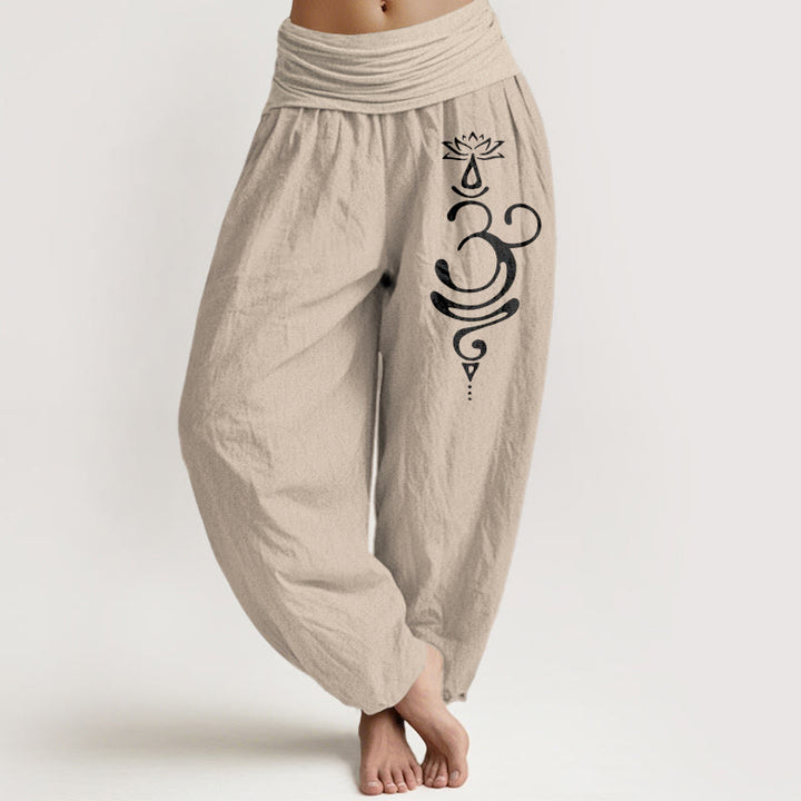 Pantalon sarouel en pur coton pour femme, taille élastique, motif symbole Unalome , Buddha Stones, fleur de lotus - Tanné - US22，UK/AU26，EU54 (6XL) - image 11