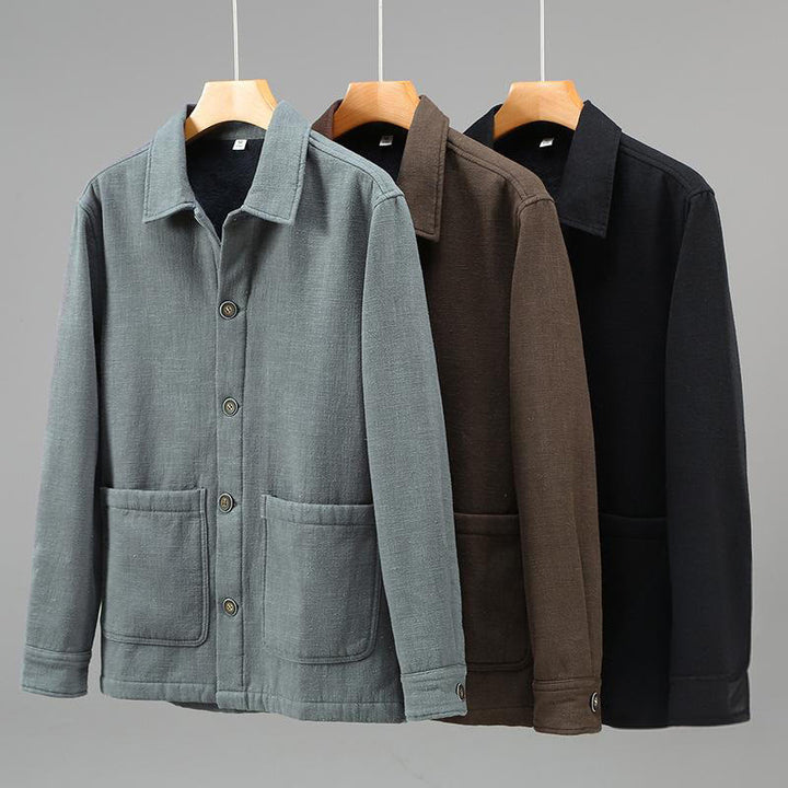 Veste en lin et coton ramie à manches longues pour homme, doublée de polaire thermique et avec poches, signée Buddha Stones - image 16