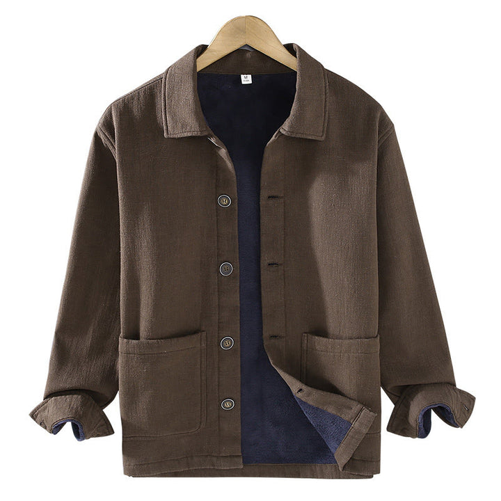 Veste en lin et coton ramie à manches longues pour homme, doublée de polaire thermique et avec poches, signée Buddha Stones - image 15