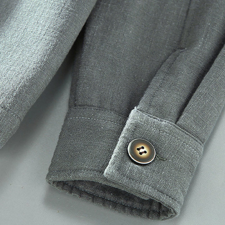 Veste en lin et coton ramie à manches longues pour homme, doublée de polaire thermique et avec poches, signée Buddha Stones - image 9