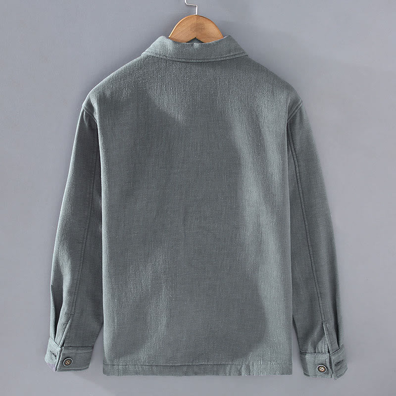 Veste en lin et coton ramie à manches longues pour homme, doublée de polaire thermique et avec poches, signée Buddha Stones - image 1