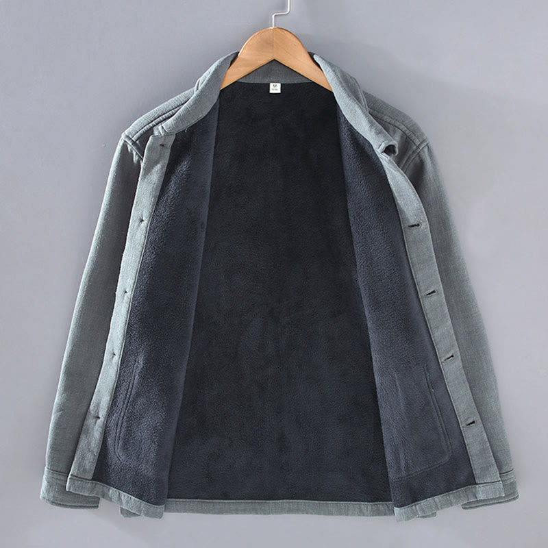 Veste en lin et coton ramie à manches longues pour homme, doublée de polaire thermique et avec poches, signée Buddha Stones - image 2