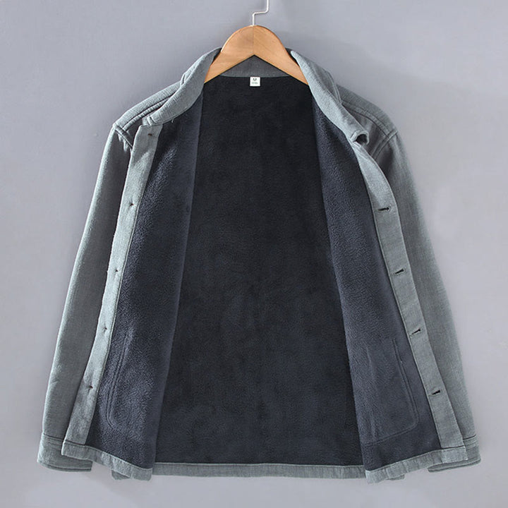 Veste en lin et coton ramie à manches longues pour homme, doublée de polaire thermique et avec poches, signée Buddha Stones - image 2
