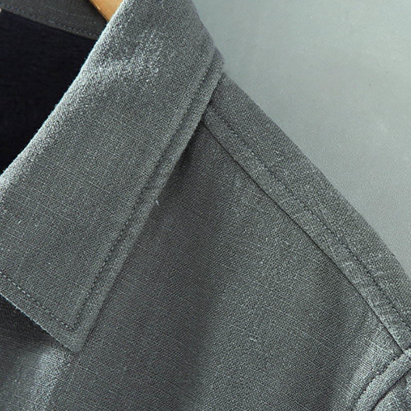 Veste en lin et coton ramie à manches longues pour homme, doublée de polaire thermique et avec poches, signée Buddha Stones - image 5