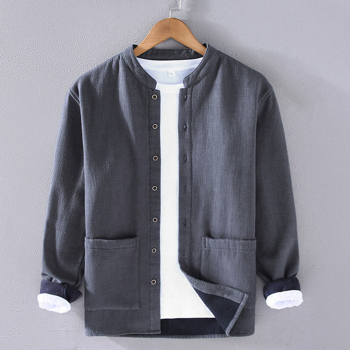 Veste en coton ramie thermique à manches longues et col montant Buddha Stones pour homme, doublée de polaire et avec poches - Gris ardoise clair - US/UK/AU42，EU52 (3XL) - image 2