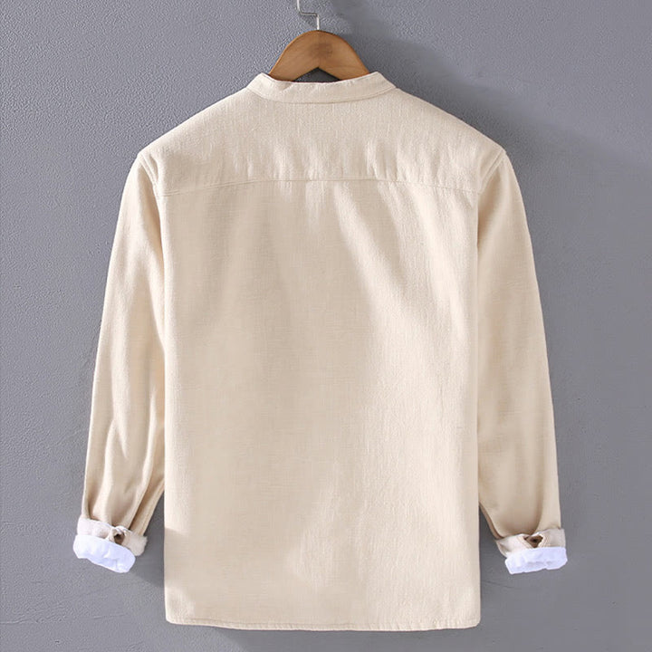 Veste en coton ramie thermique à manches longues et col montant Buddha Stones pour homme, doublée de polaire et avec poches - image 5
